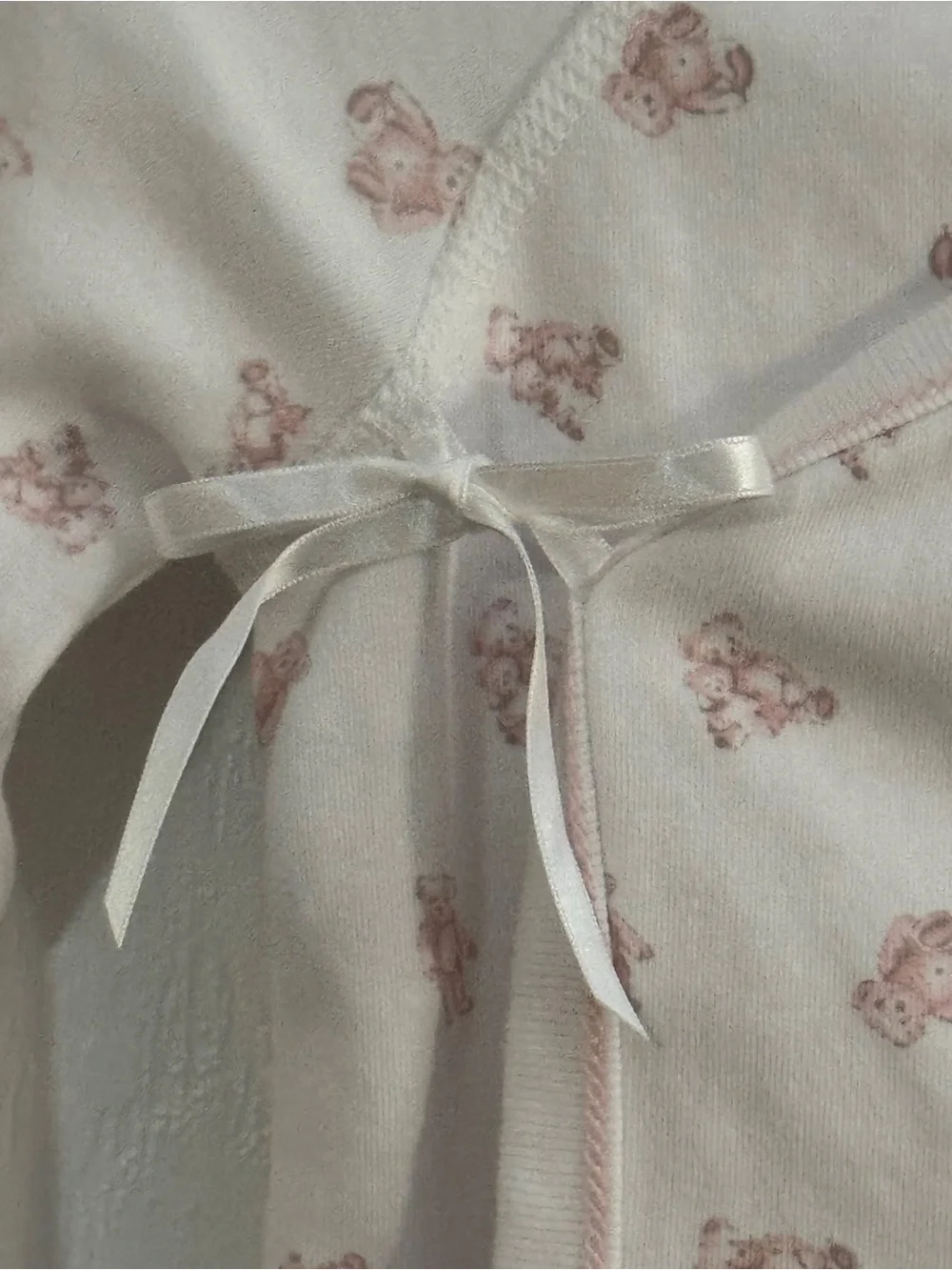 Ralph Lauren Baby Girl White and Pink Teddy Bear Two Piece Kimono Pajama Set